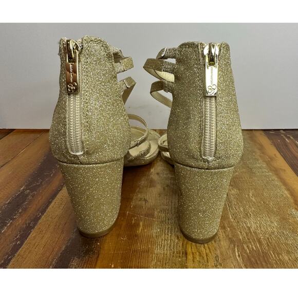Jessica Simpson Women's Stassey Sandal Gold Glitter Size 7.5 Glam Evening Heels - Picture 5 of 11